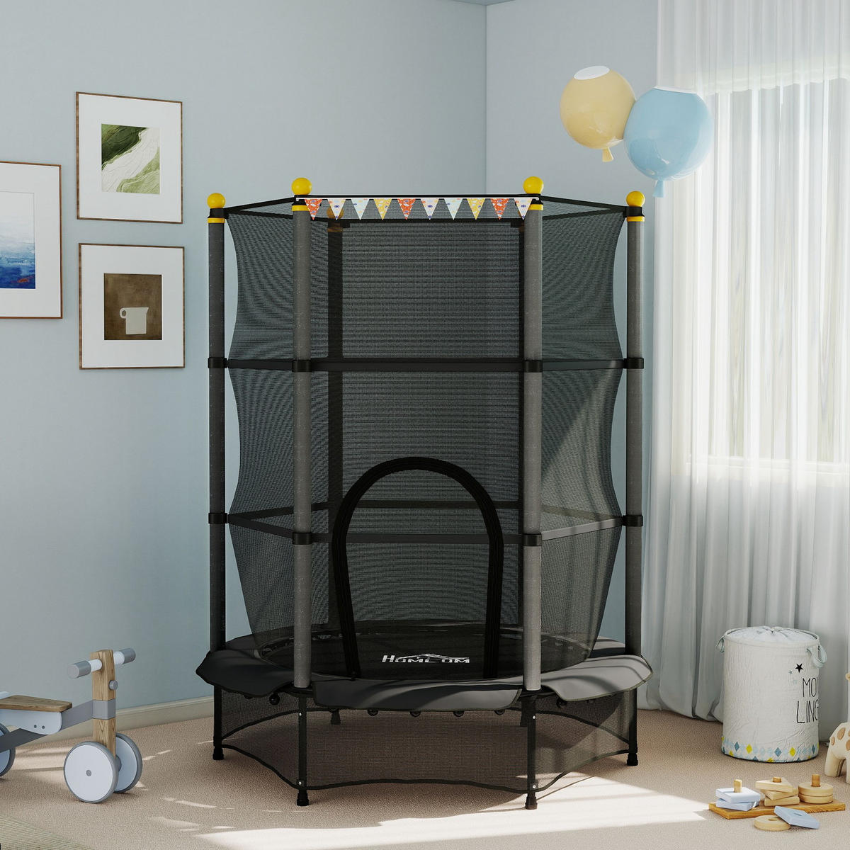 KINDERTRAMPOLIN - Schwarz, Kunststoff/Metall (140/140cm) - HOMCOM