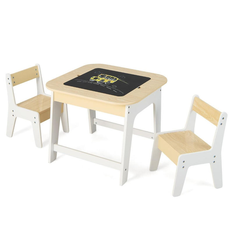 KINDERTISCH mit 2 Stühlen weiß (3-tlg) - Weiß, Holzwerkstoff (60/49/60cm) - COSTWAY