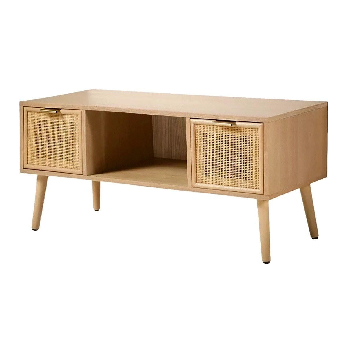 TV-MÖBEL mit 2 Schubladen Vorderseite aus Rattan - L100 cm - Apfelbaumfarben, Holzwerkstoff (42/45/100cm) - Calicosy
