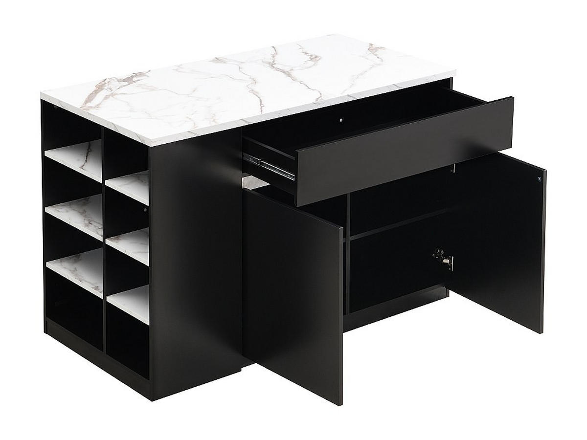 KÜCHENINSEL mit Stauraum - Marmoroptik Weiß & Schwarz - MEILI - Schwarz, Holz (65/90/130cm) - Vente-Unique