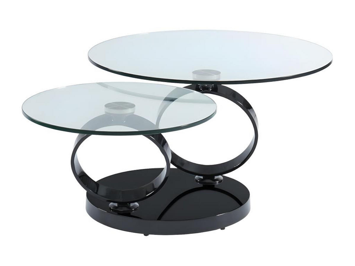 COUCHTISCH mit drehbaren Tischplatten - Sicherheitsglas & Metall - Transparent & Schwarz - JOLINE - Schwarz, Glas (131.5/80/42cm) - Vente-Unique