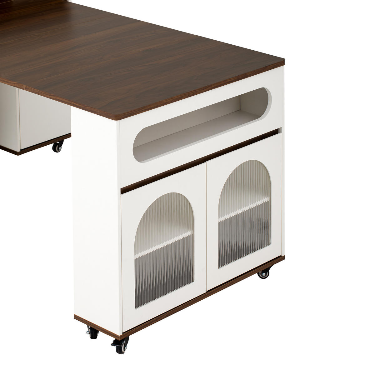 KÜCHENINSEL aus MDF 50.5-187.5x110.5x95.5 cm Weiß/Walnuss mit Ausziehtisch & Steckdosen - Weiß/Braun, Holzwerkstoff (187.5/95.5/110.5cm) - Modfu