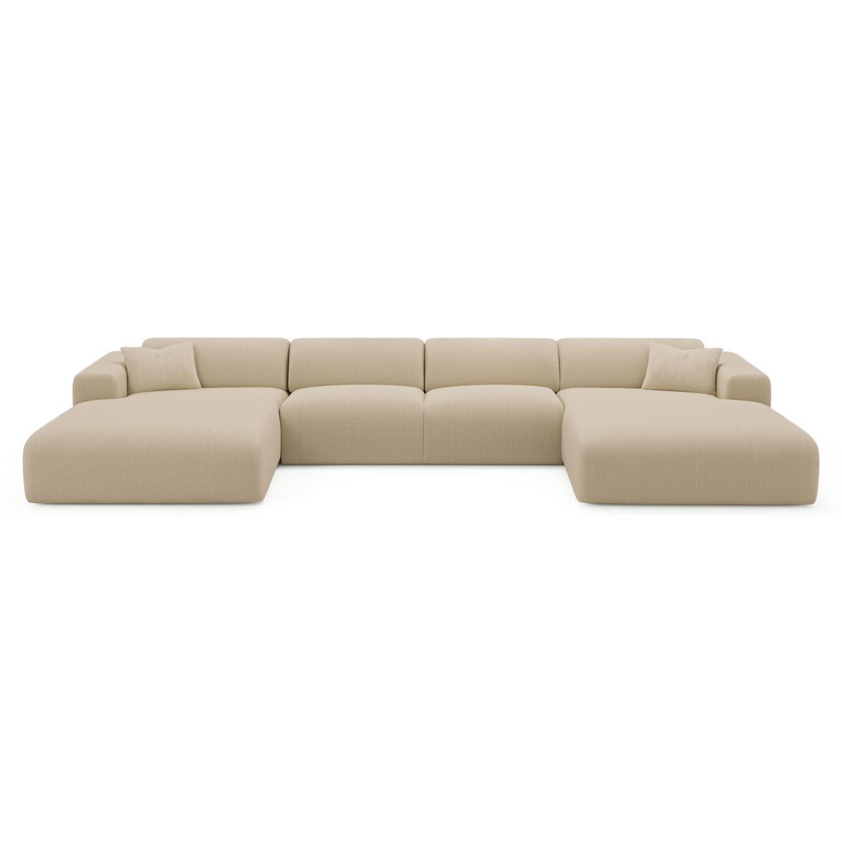 WOHNLANDSCHAFT Gerippter Samt Beige 366cm - Beige, Textil (366/73/165cm) - Sia Home