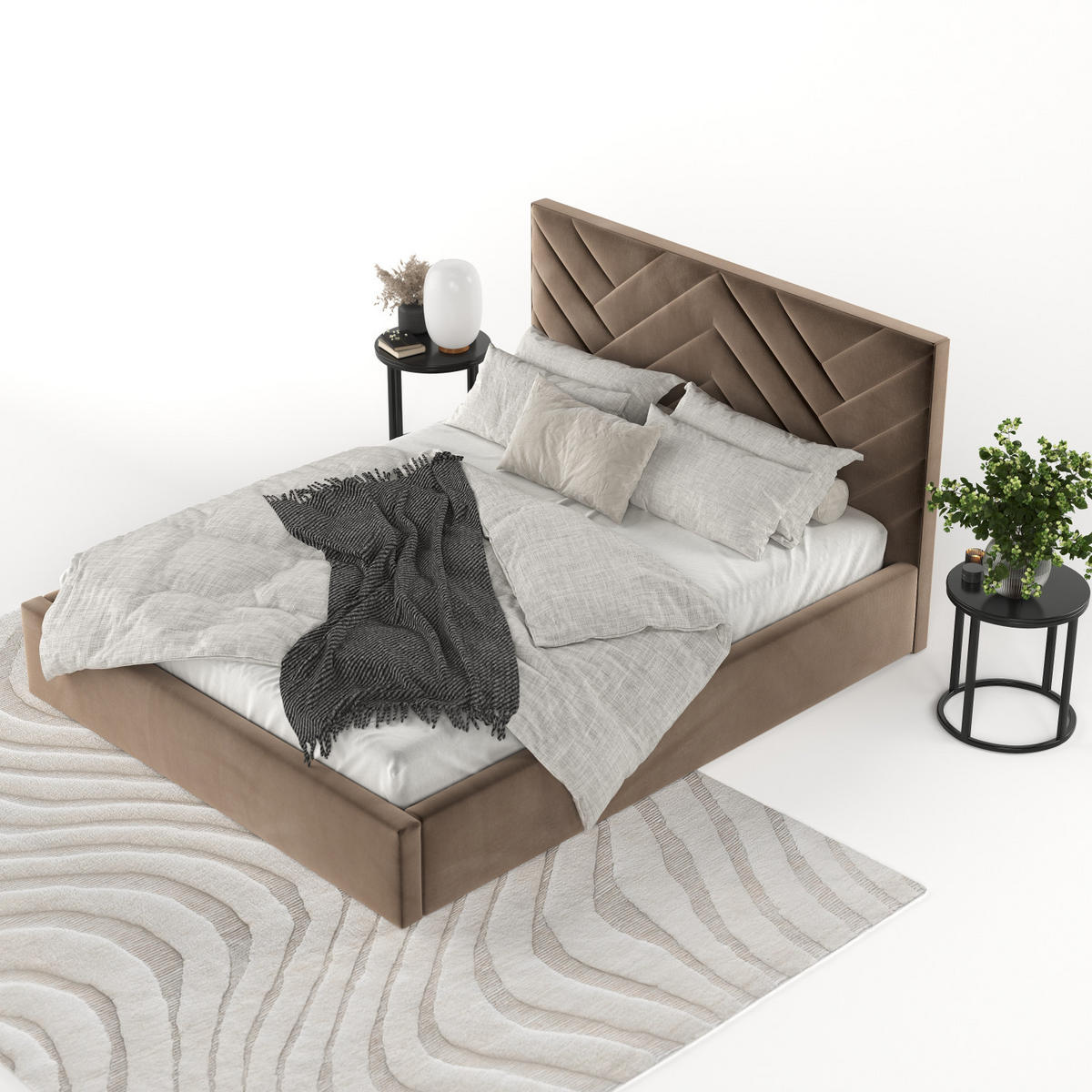 POLSTERBETT Arco 180/200 cm Braun im Paros Stoff - Schwarz/Naturfarben, Holz/Holzwerkstoff (180/200cm) - AltaBeds