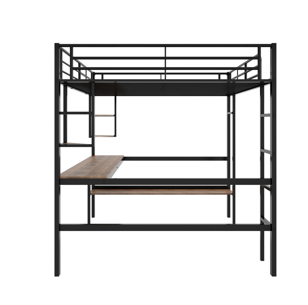 HOCHBETT aus Metall 140x200 cm Schwarz mit Schreibtisch und Bücherregal - Schwarz, Metall (140/200cm) - IVMEU