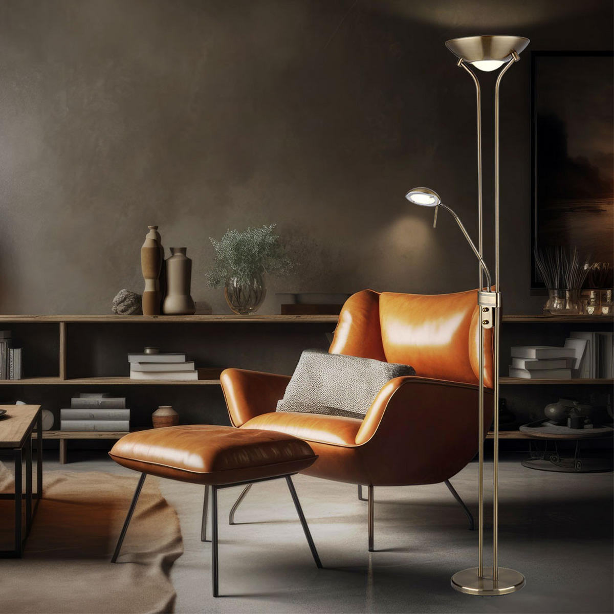 LED STEHLEUCHTE Metall Messing - Messingfarben, Glas (25.5/25.5/180cm) - Globo Lighting