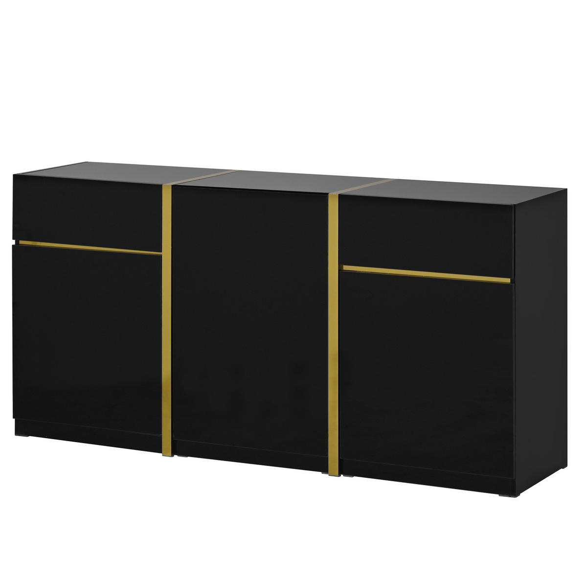 SIDEBOARD 160/40/78 cm aus MDF und Holzwerkstoff mit Hochglanzfront und goldfarbenen Details Schwarz - Schwarz, Holzwerkstoff (160/78/40cm) - Modenvie