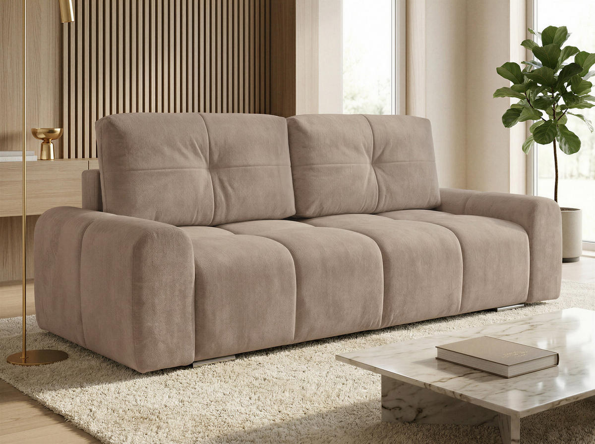 SCHLAFSOFA Fluffy - Cappuccino (Vibe 21) - Chromfarben/Cappuccino, Holz/Kunststoff (245/100/99cm) - Sofnet