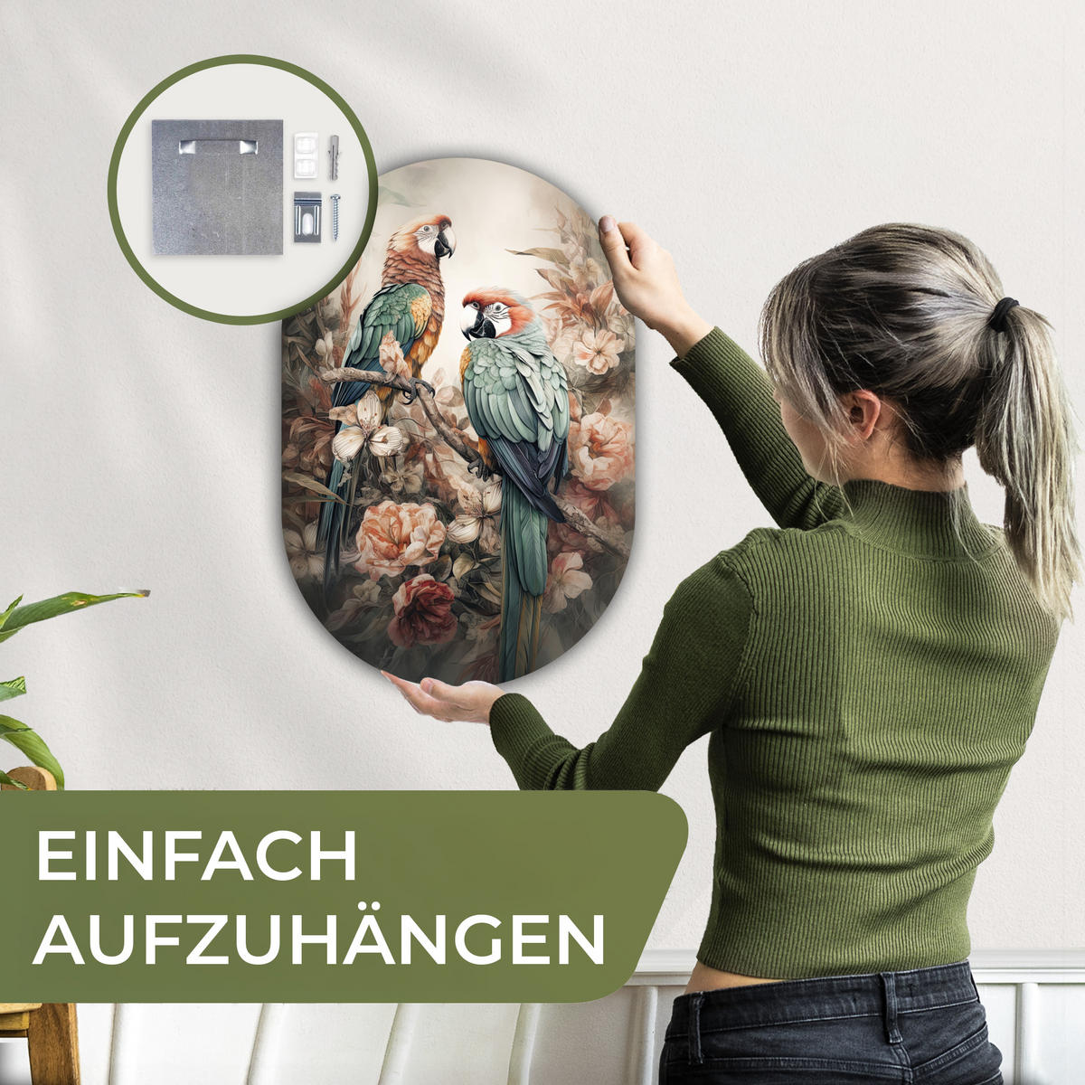 WANDBILD Papageien - Vögel - Natur - Blumen 40x60 cm - Baltimorefarben, Kunststoff (40/60cm) - MuchoWow