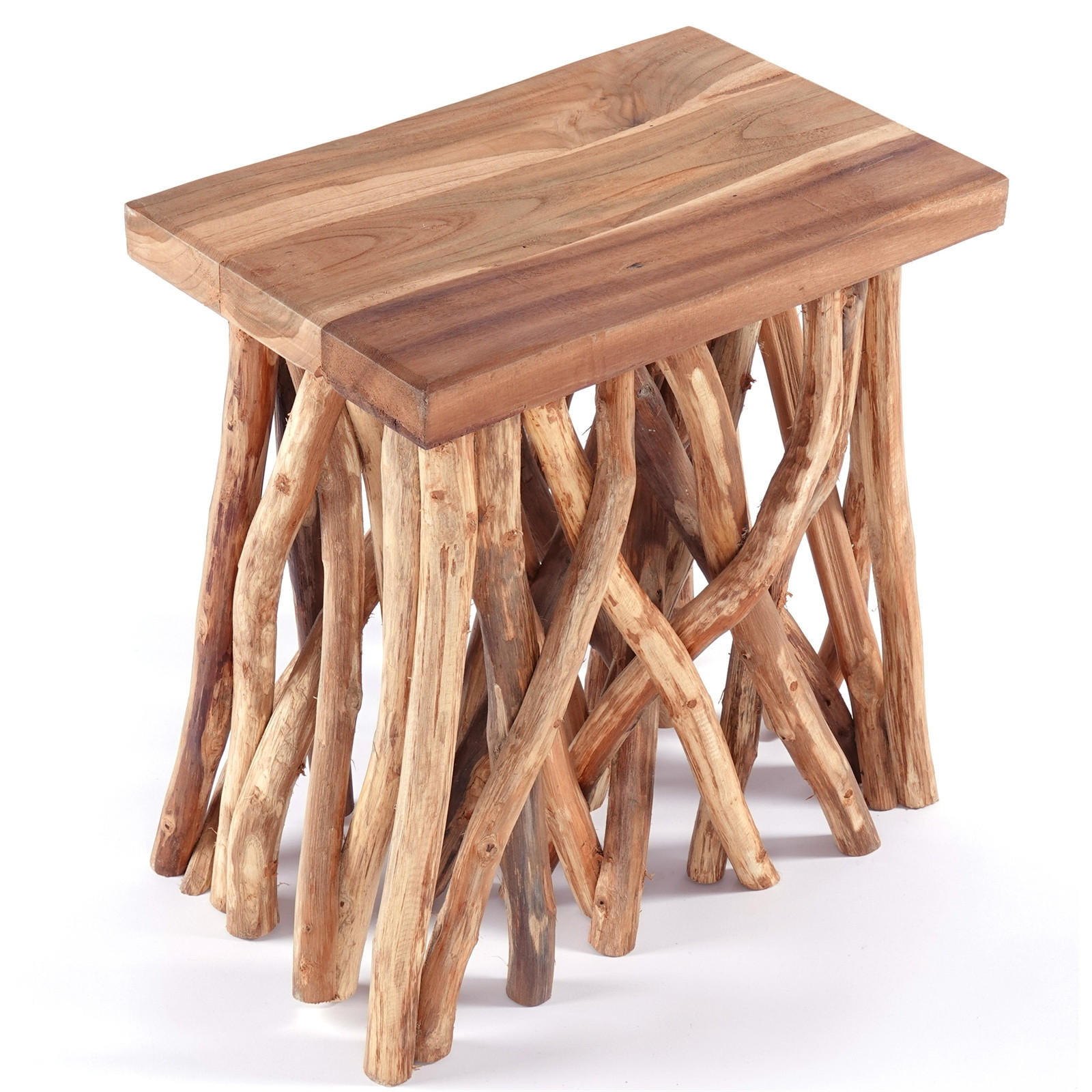 BEISTELLTISCH Woods Teak Massivholz, Sockel aus naturgewachsenen Ästen naturfarben - Naturfarben, Holz (45/30/48cm) - CREEDWOOD