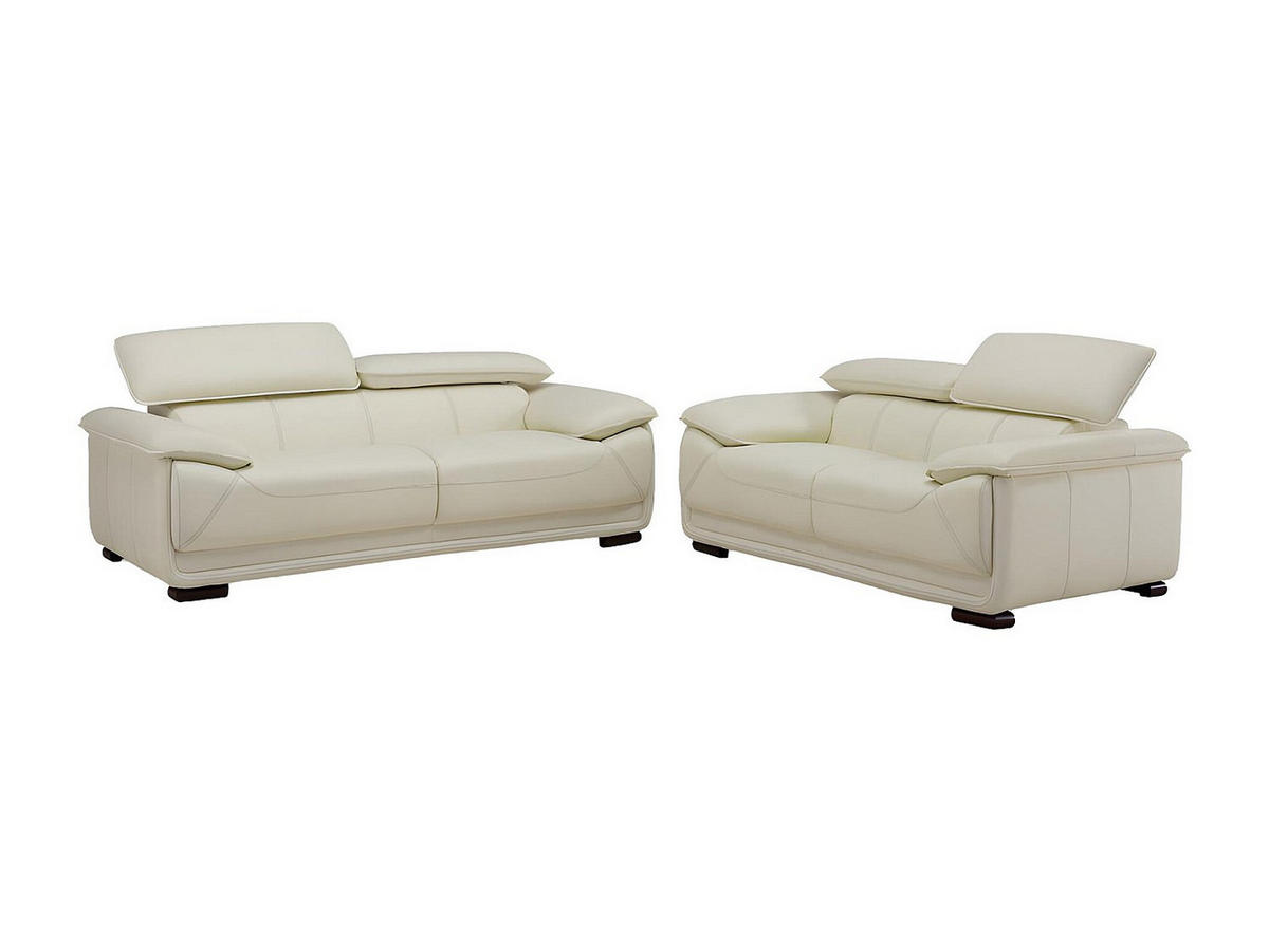 COUCHGARNITUR - 5 Personen - leder - elfenbeinfarben Macelo - Weiß, Leder/Holz (170/75/97cm) - Vente-Unique