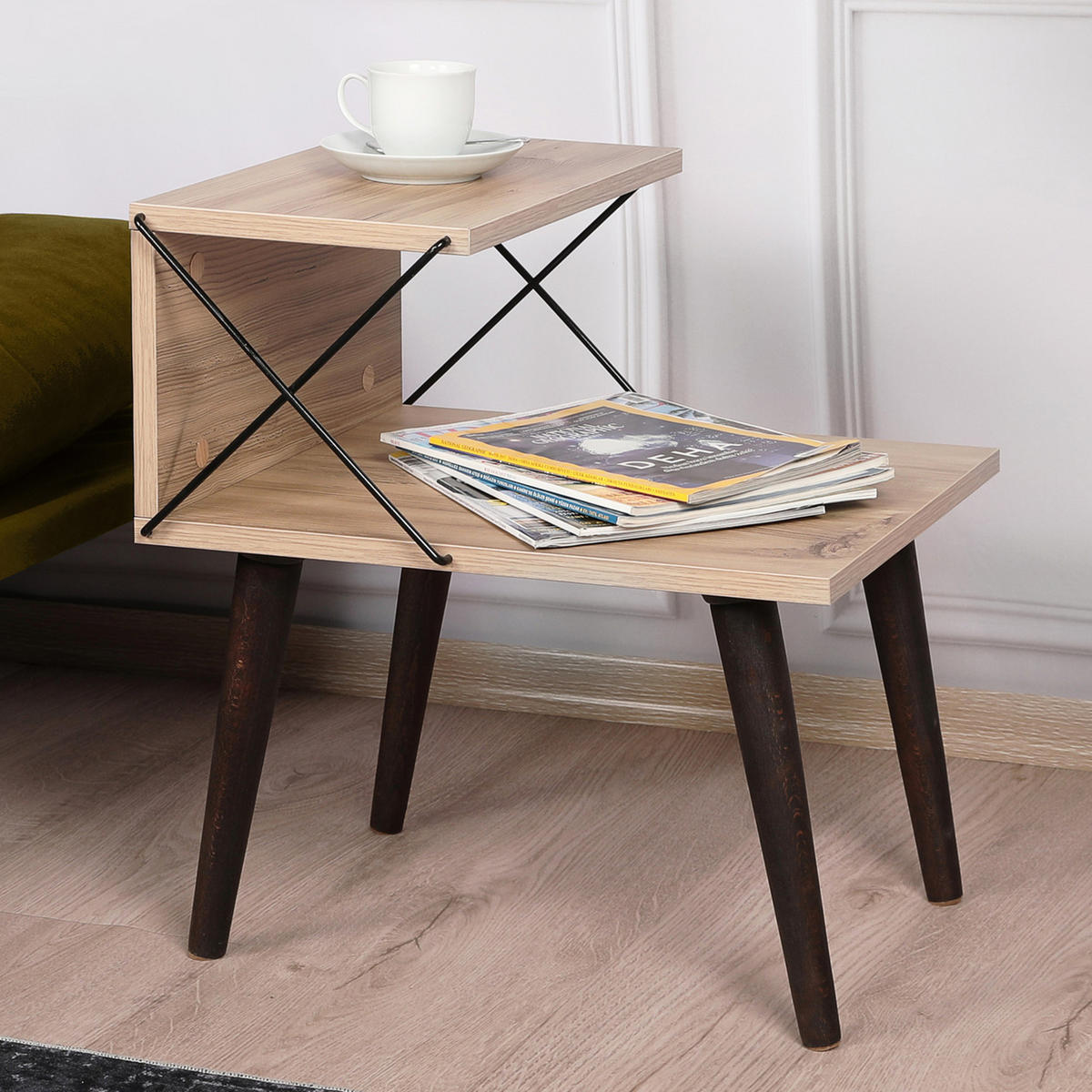 BEISTELLTISCH Bergen - Dunkelbraun/Braun, Holzwerkstoff/Buchenholz (50/40/55cm) - [en.casa]
