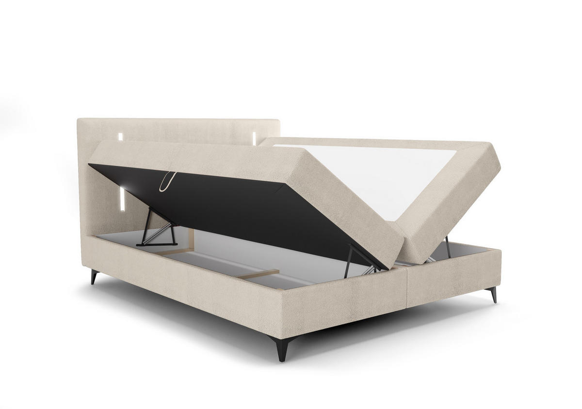 BOXBETT ONO mit Matratze H3, Bonell und Topper 180x200 CURIO 09 - Ecru, Textil (180/200cm) - Bedante