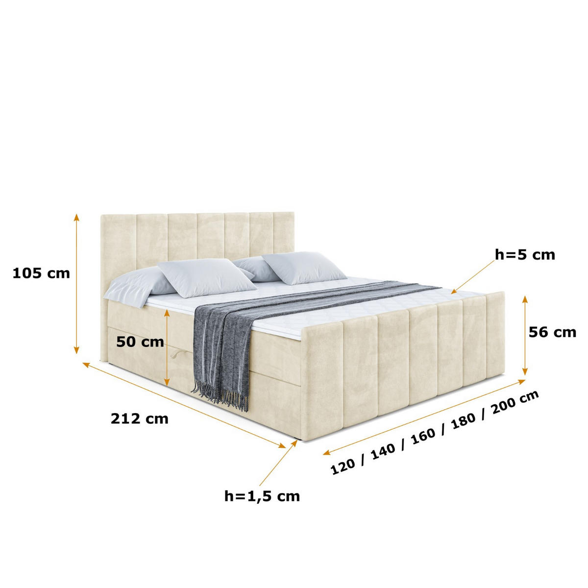 BOXBETT MOETI-Z - 160x200 cm - H4 - Beige - Beige, Holzwerkstoff (160/200cm) - ALTDECOR