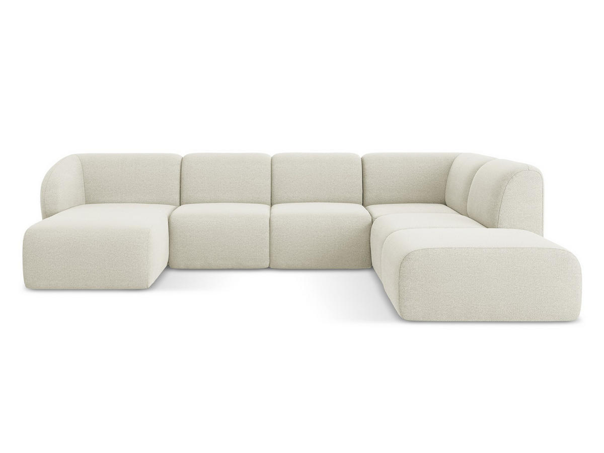 WOHNLANDSCHAFT Bouclé Stoff Beige - Sandfarben/Schwarz, Holzwerkstoff/Kunststoff (325/75/236cm) - Makamii