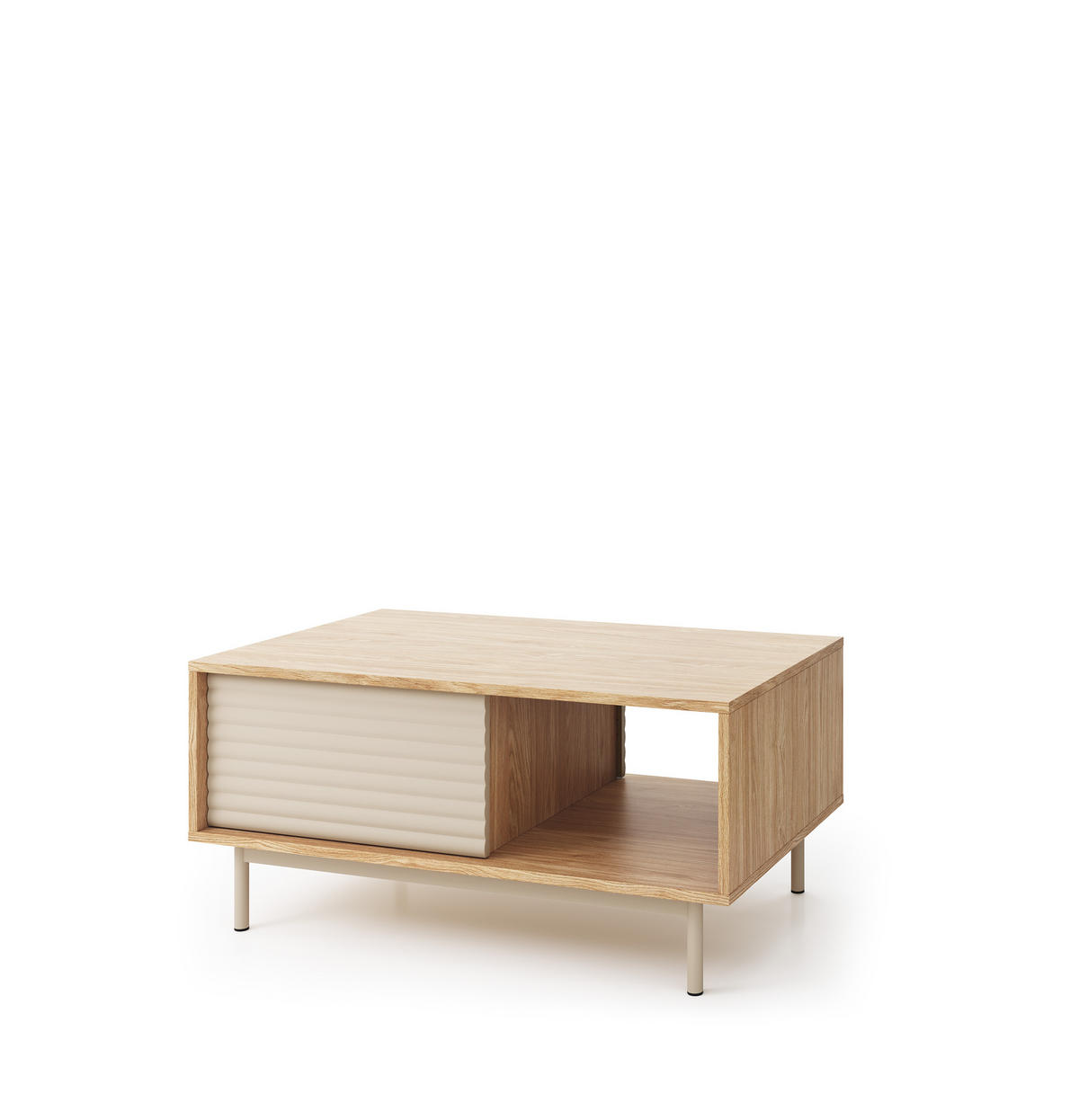 COUCHTISCH rechteckig Eiche geölt - Cashmere mit Staufach - Eichefarben/Beige, Holzwerkstoff (60/100/46cm) - designimpex