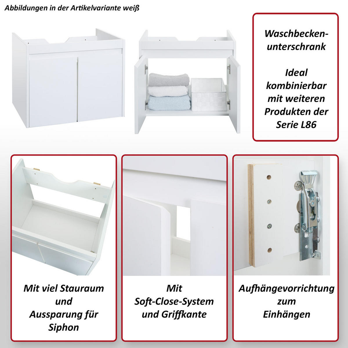 WASCHBECKENUNTERSCHRANK Weiß - Weiß, Holzwerkstoff (59/48/45cm) - MCW