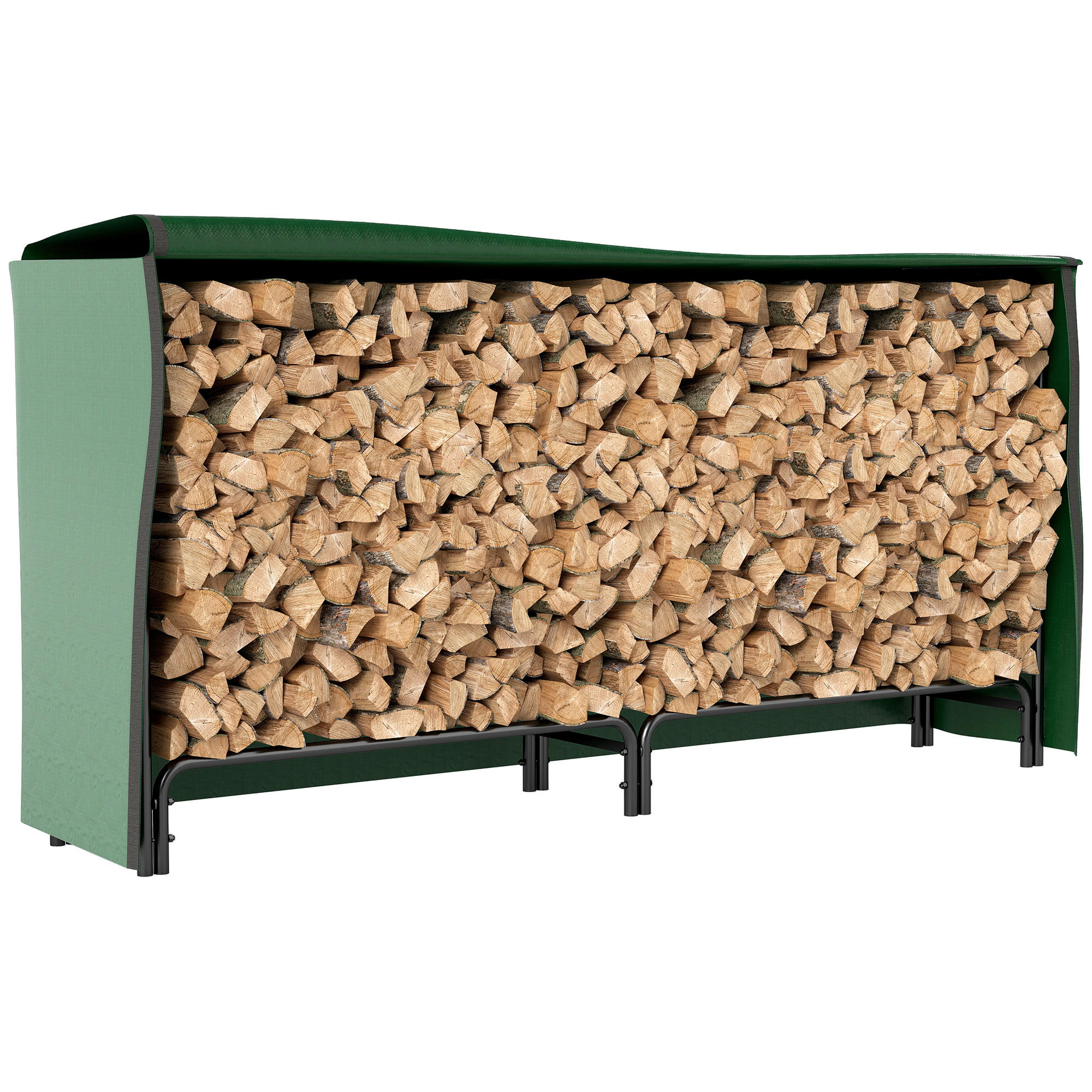 KAMINHOLZREGAL DE-18358 200 cm, 0,6 m³ mit PE-Abdeckung Schwarz - Schwarz, Metall (36/99/200cm) - ComfortXL