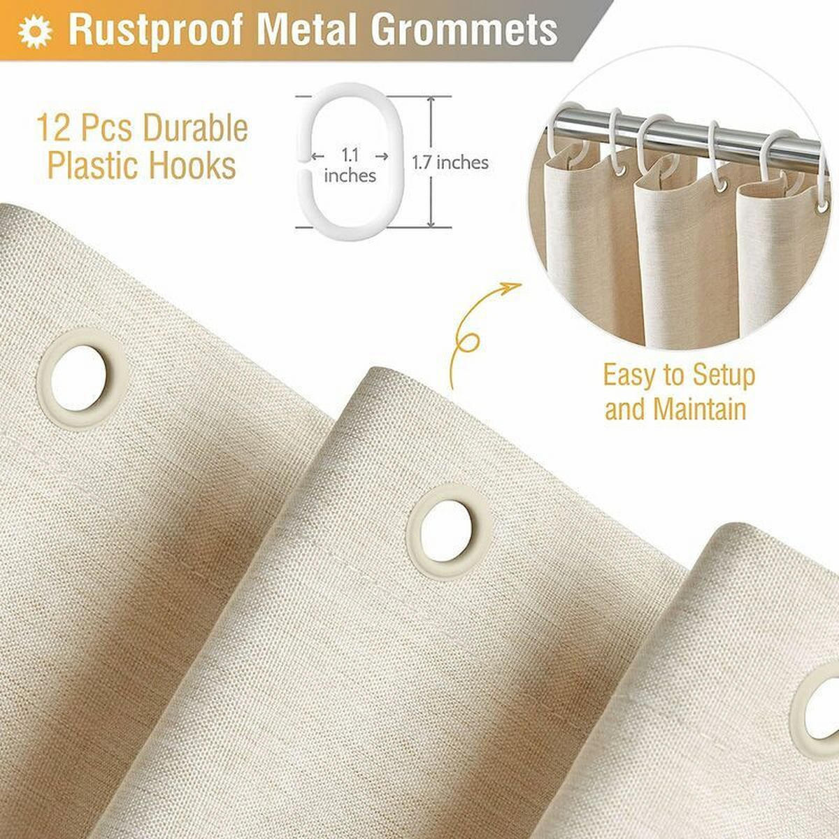DUSCHVORHANG Polyester wasserdicht dekorativ mit Haken Kunststoff - Beige, Textil (180/180cm) - MCBOSON