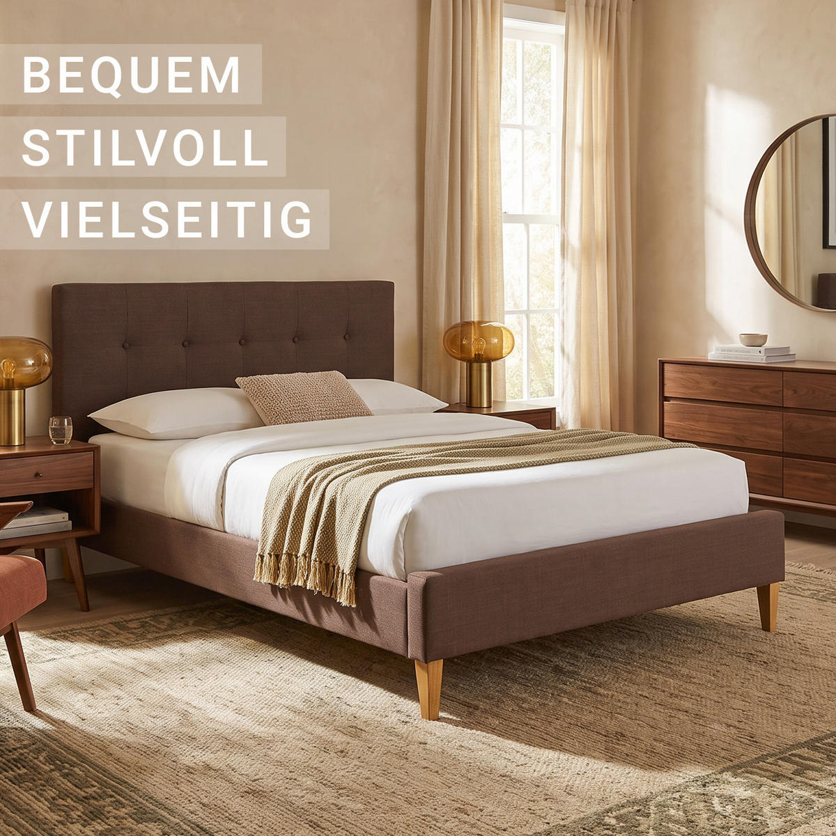 POLSTERBETT mit Lattenrost 180/200 cm in Braun - Braun, Textil (180/200cm) - Homestyle4u