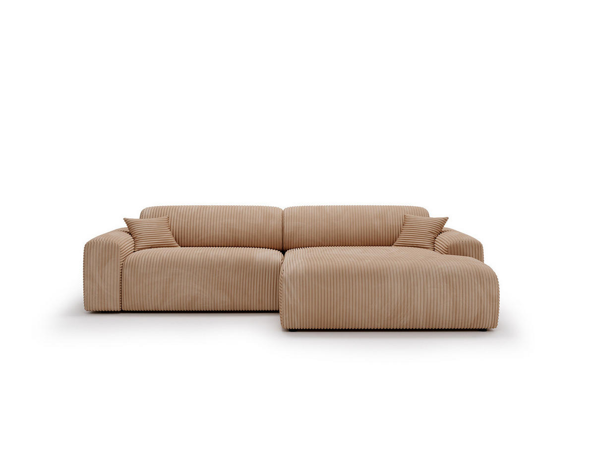 ECKSOFA mit Longchair - Cord - Hellbraun/Schwarz, Kunststoff/Textil (284/178cm) - home24