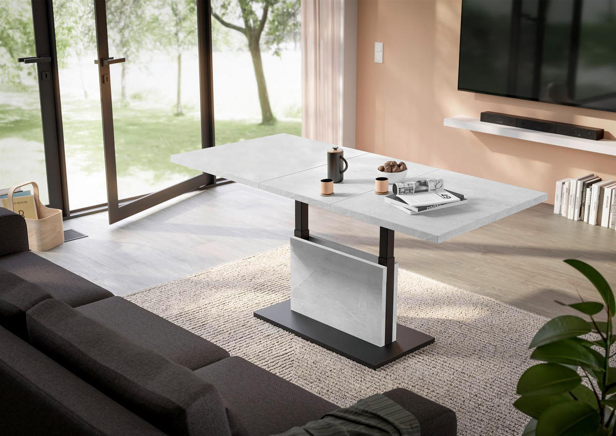 COUCHTISCH Höhenverstellbar Else 3 120x56x70 Holz Keramikoptik Weiß - Hellgrau/Schwarz, Holzwerkstoff (120/70/56cm) - 58aufmkessel