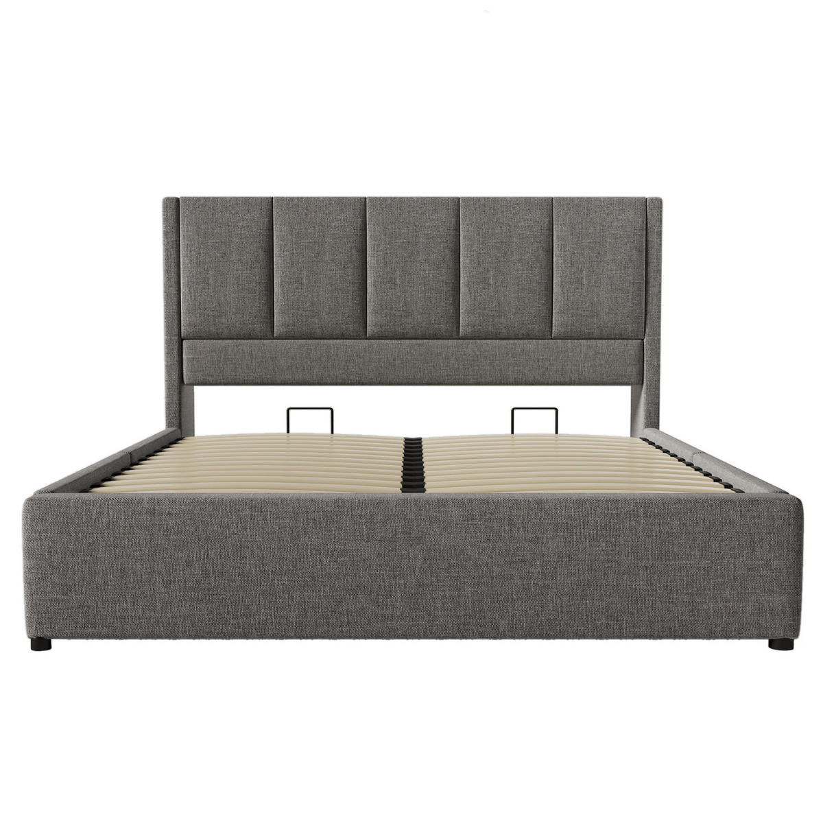POLSTERBETT aus Leinen 140x200 cm Grau mit Bettkasten, USB-Ladestation und Becherhaltern - Grau, Textil (140/200cm) - IVMEU