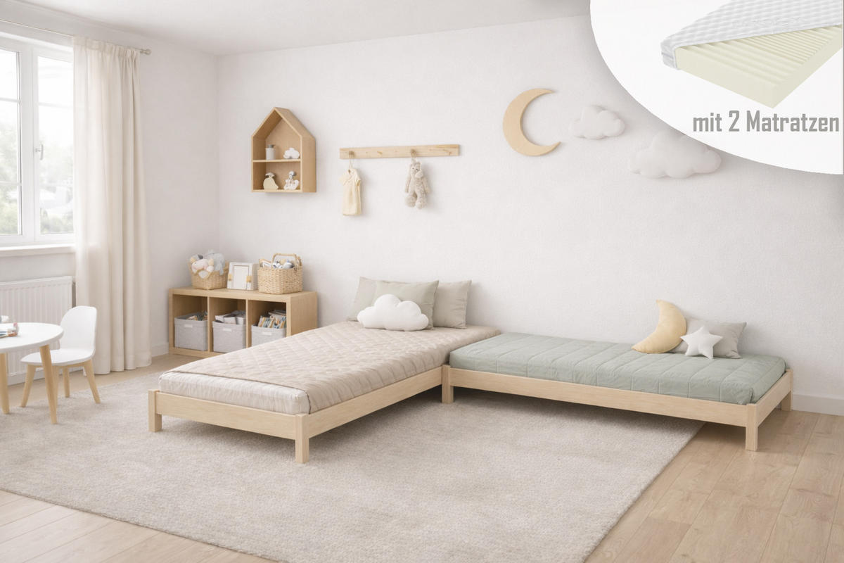 STAPELBETTEN 2-er Set Sendi 180x90 sonoma mit Matratzen - Naturfarben, Holzwerkstoff - LUKDOM