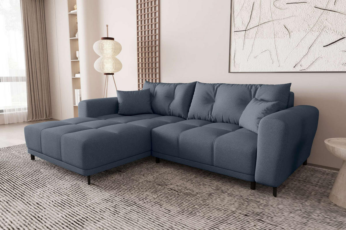ECKSOFA Massimo Strukturstoff Dunkelblau inkl. Schlaffunktion Links - Schwarz/Dunkelblau, Textil/Metall (246/177cm) - 99rooms