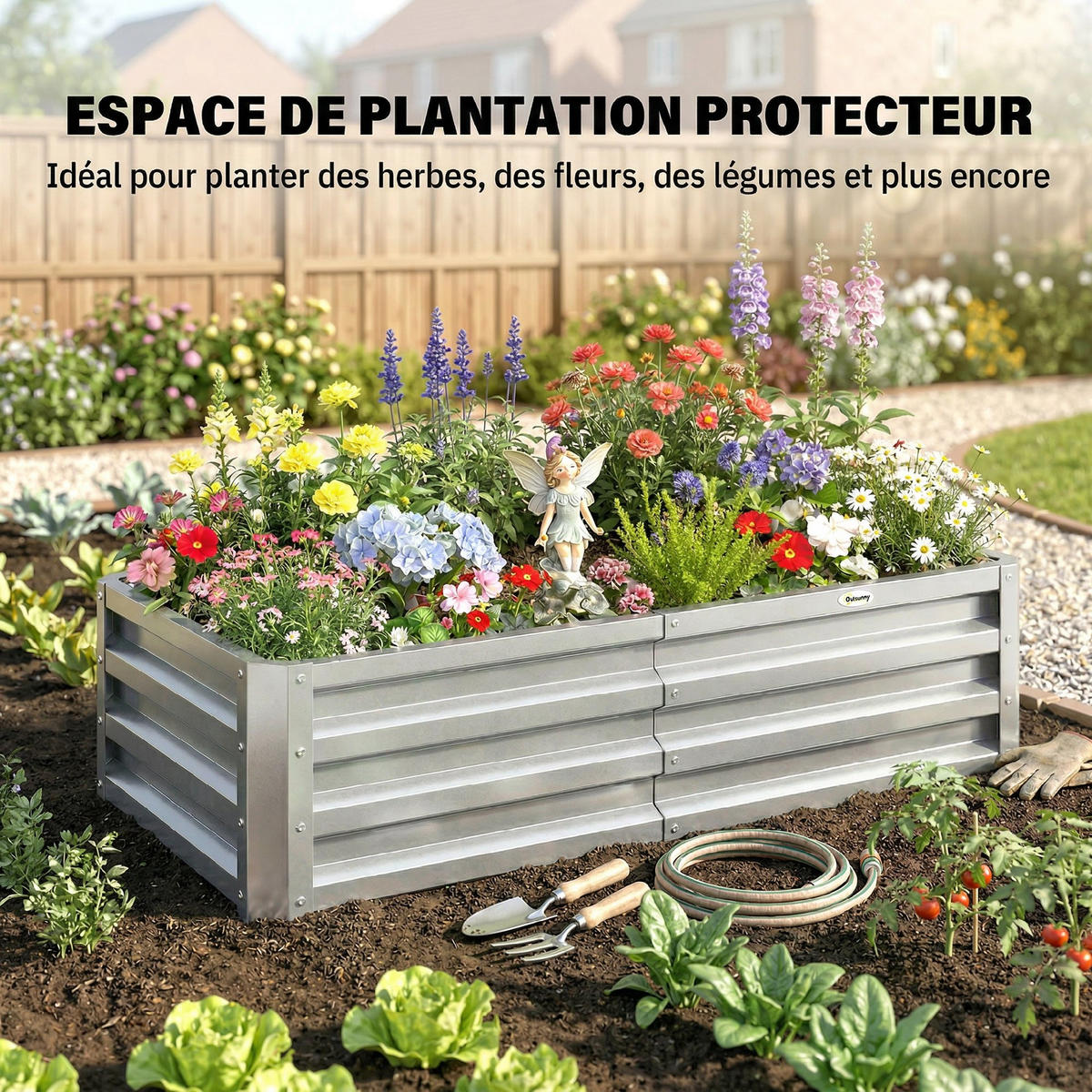HOCHBEET DE-12213 rechteckig 120/60/30,5 cm aus Wellblech Silber - Silberfarben, Metall (120/30.5/60cm) - ComfortXL