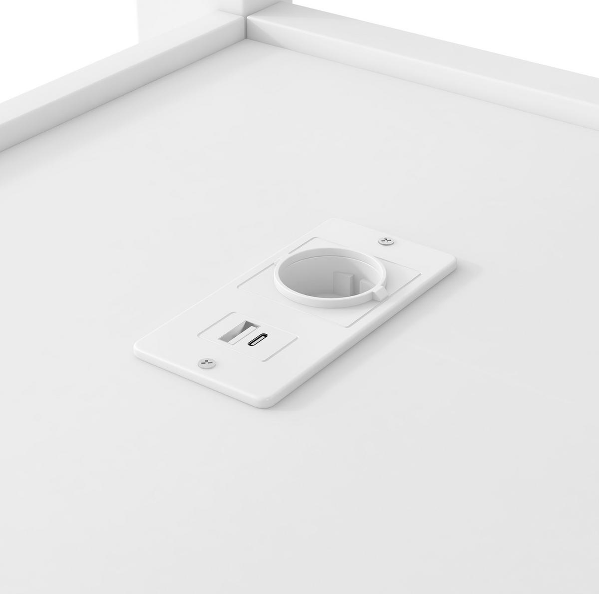HOCHBETT 140/200 cm, Weiß mit Schreibtisch, LED, USB und Stauraum - Weiß, Holz (140/200cm) - MIVRAY