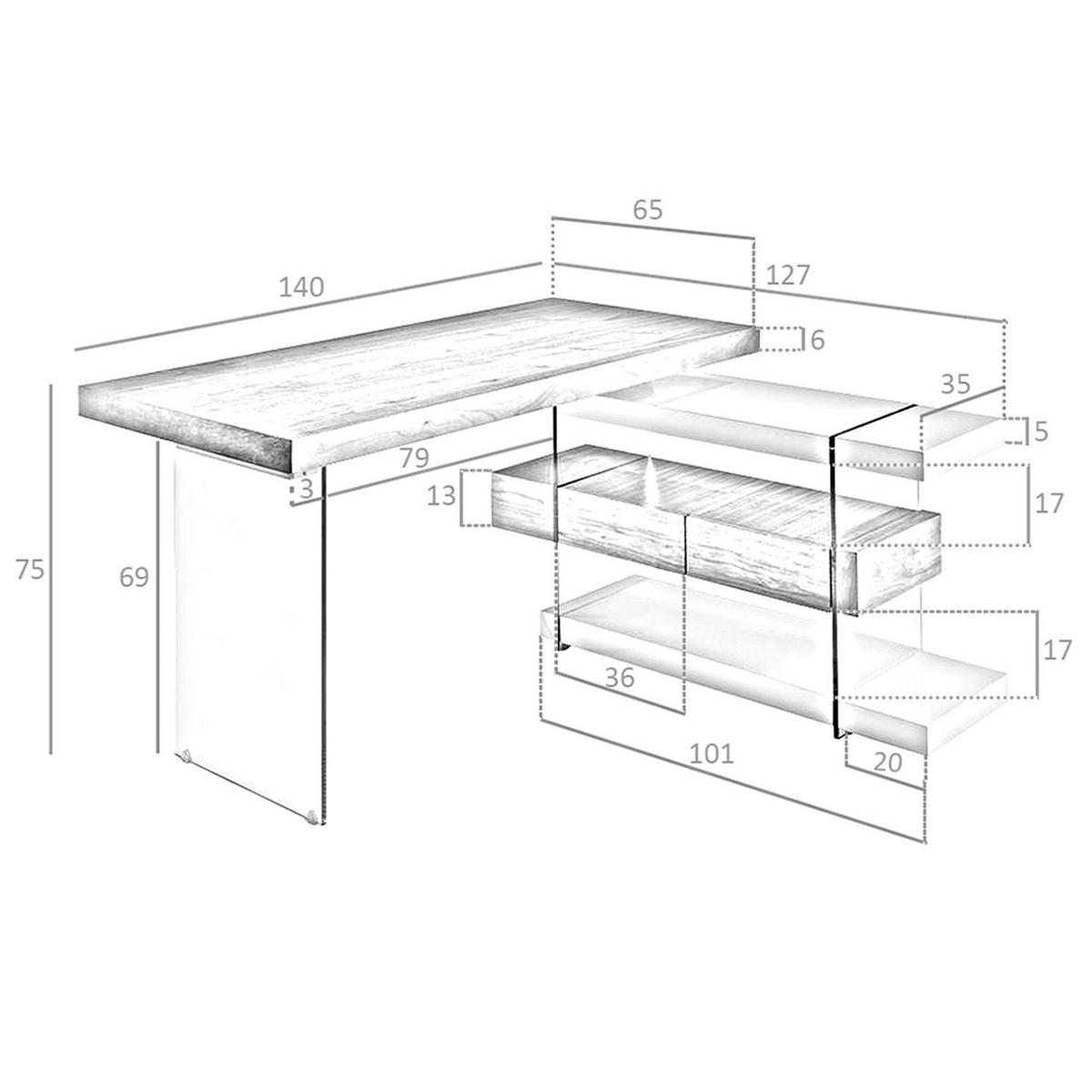 SCHREIBTISCH Schreibtisch aus weißem Holz und gehärtetem Glas 140/127/75 cm - Transparent/Weiß, Glas/Holz (127/140/75cm) - ANGEL CERDA