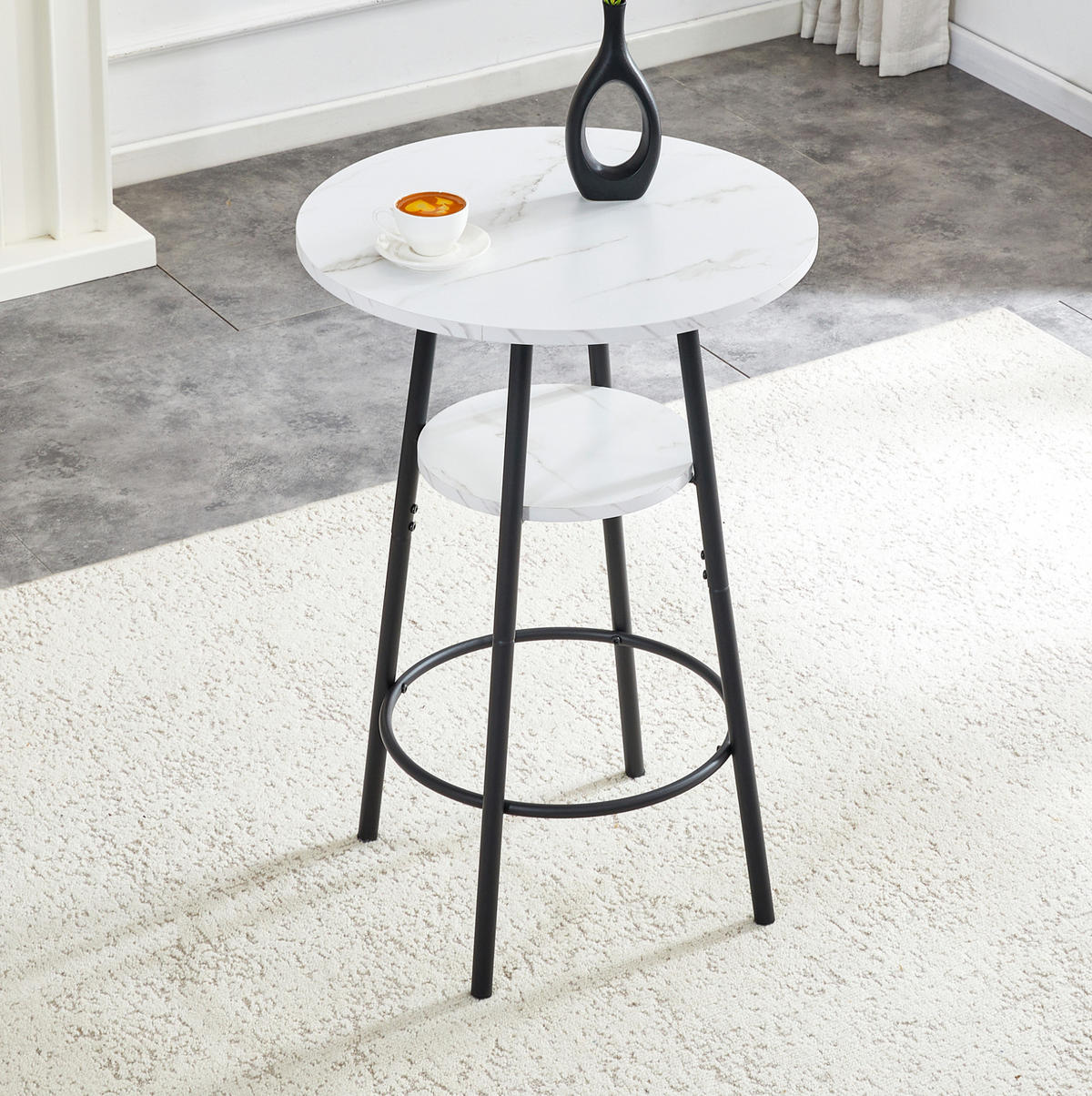 BARTISCH 60/60/89 cm mit Ablage in Weißer Marmoroptik und Metallgestell - Weiß, Holzwerkstoff (60/60/89cm) - BEAOK