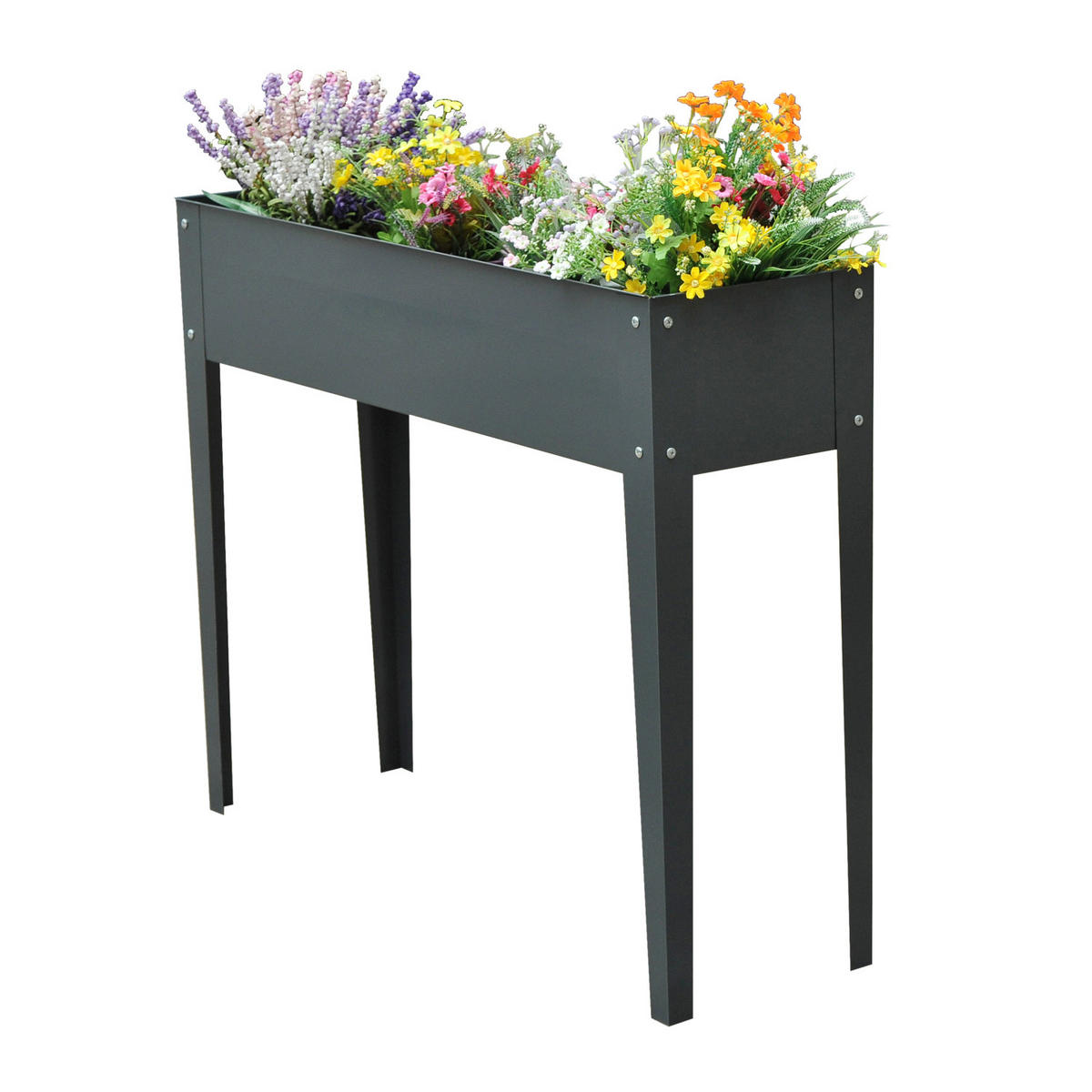 HOCHBEET, Kräuterbeet, Pflanzkasten mit 3 Abflusslöchern, Metall, Dunkelgrau - Dunkelgrau, Metall (30/80/100cm) - Outsunny