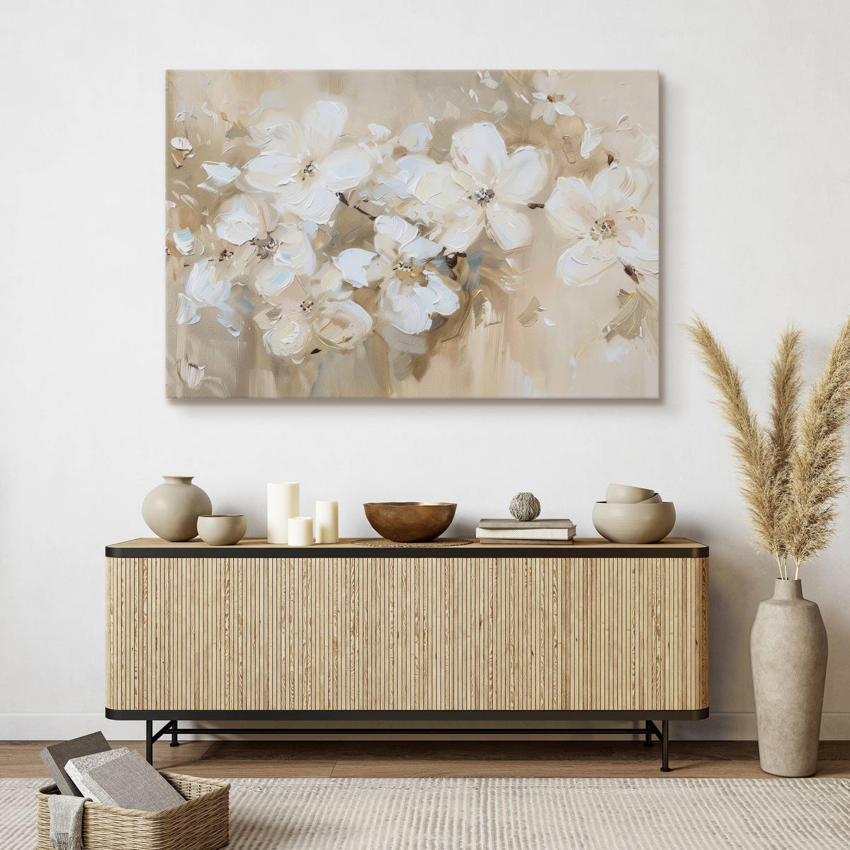 LEINWANDBILD Blumen Pflanzen Malarei 120x80 - Beige/Braun, Textil (120/80cm) - Muralo