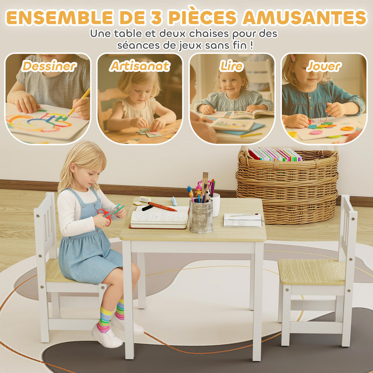 KINDERSITZGRUPPE DE-17545 2 Stühle zum Zeichnen & Lernen Naturholz - Naturfarben, Holzwerkstoff (52/48/56cm) - ComfortXL