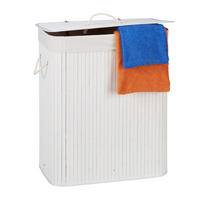 WÄSCHEKORB - Weiß, Holz/Textil (55/63/35cm) - Relaxdays