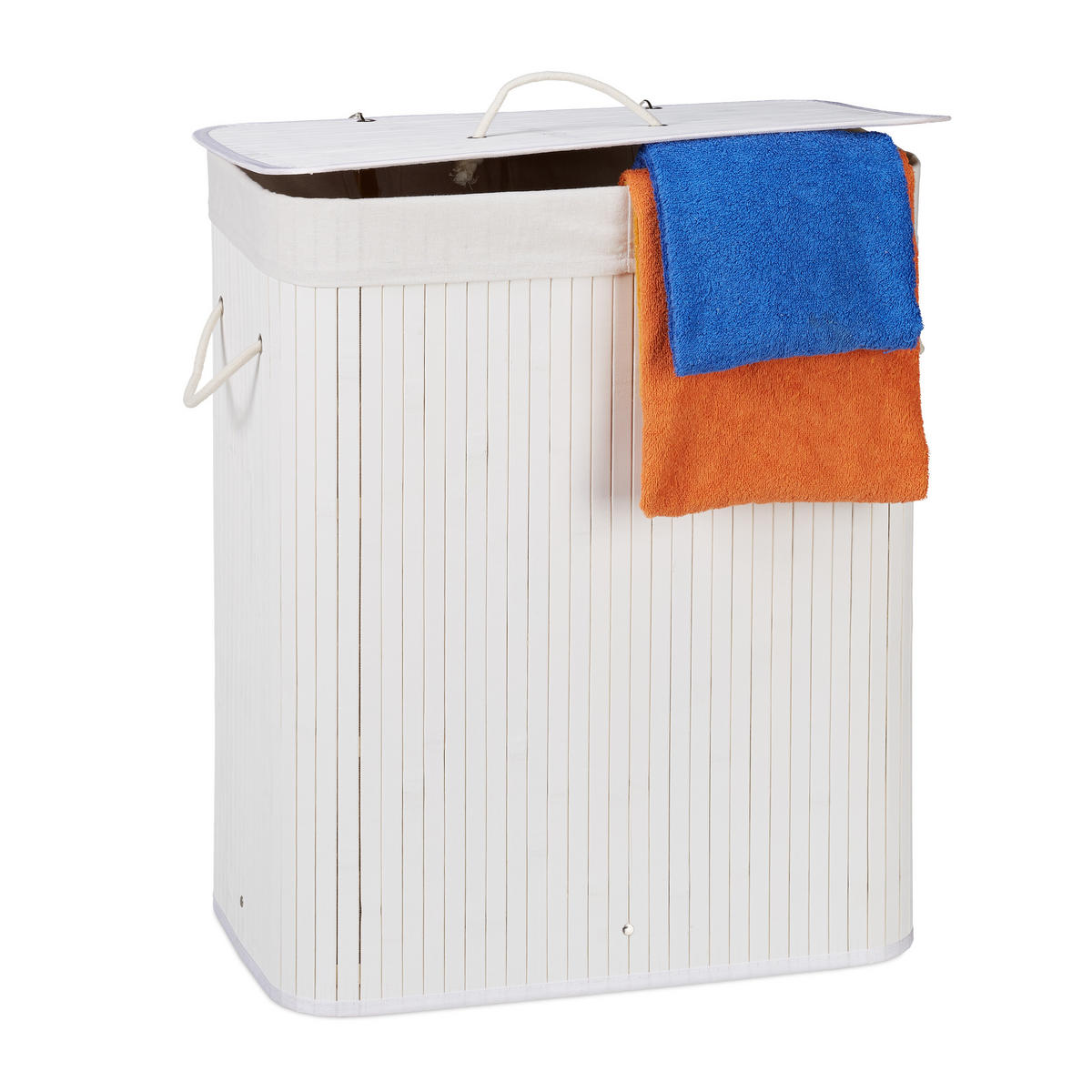 WÄSCHEKORB - Weiß, Holz/Textil (55/63/35cm) - Relaxdays