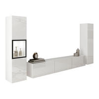 WOHNWAND Berlin III mit weißer LED Beleuchtung - Weiß Hochglanz/Alufarben, Holzwerkstoff/Kunststoff (180/30/33cm) - MIRJAN24