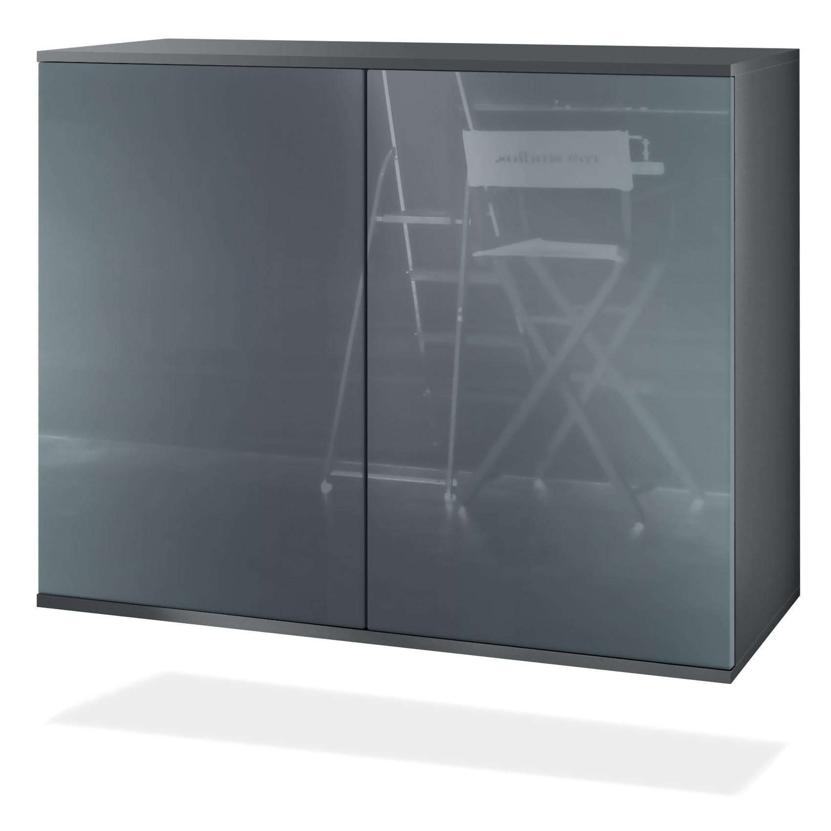 KOMMODE Skadu Grau Hochglanz - Grau, Holzwerkstoff (92.5/73.5/35cm) - Vladon