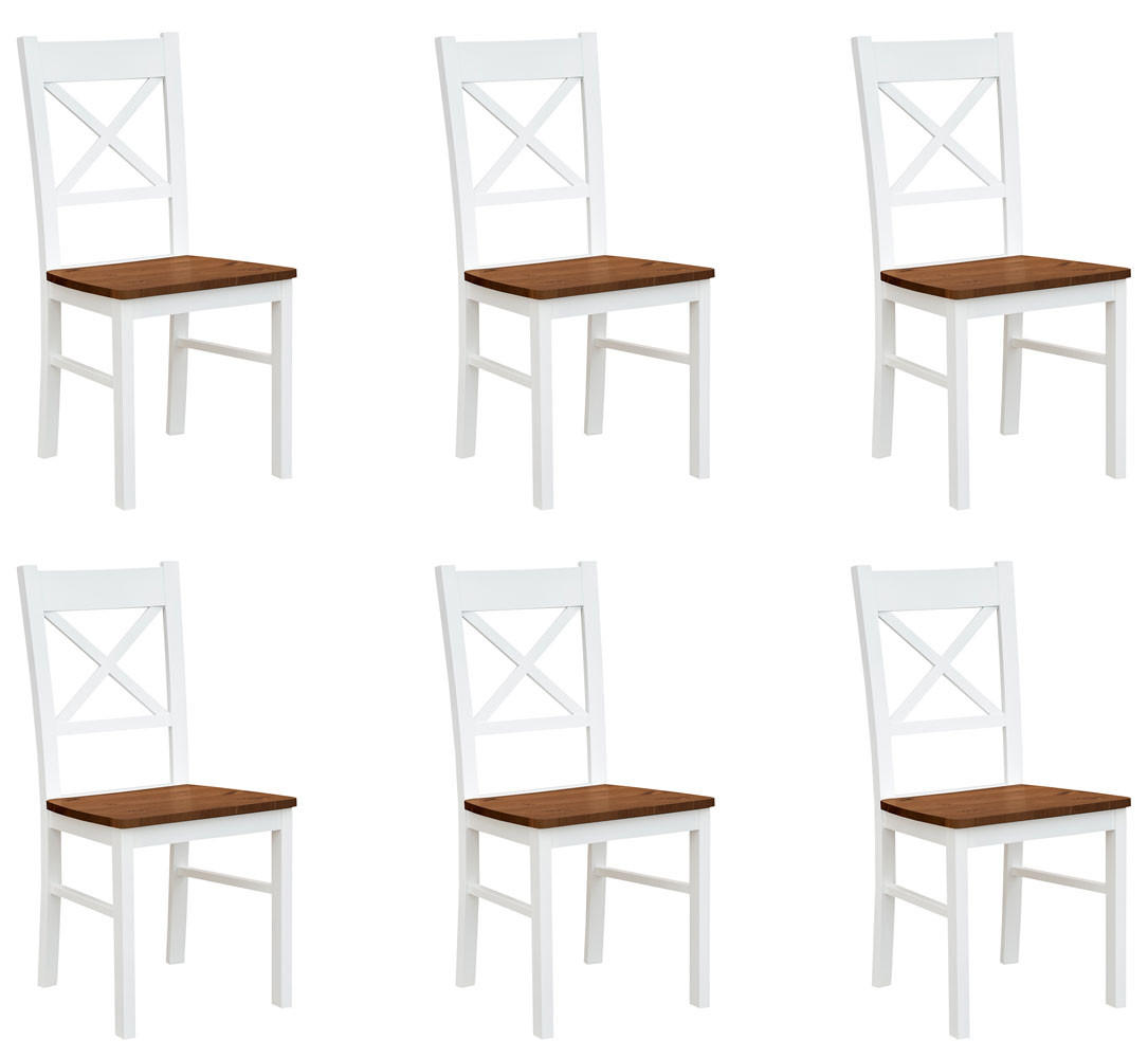 STÜHLE 6ER SET Belluno Elegante Kiefer weiß (RAL9010) lackiert / Kiefer gebeizt, Nussbaumfarben 43 / 44 / 93cm - Nussbaumfarben/Weiß, Holz/Holzwerkstoff (43/93/44cm) - Feldmann-Wohnen