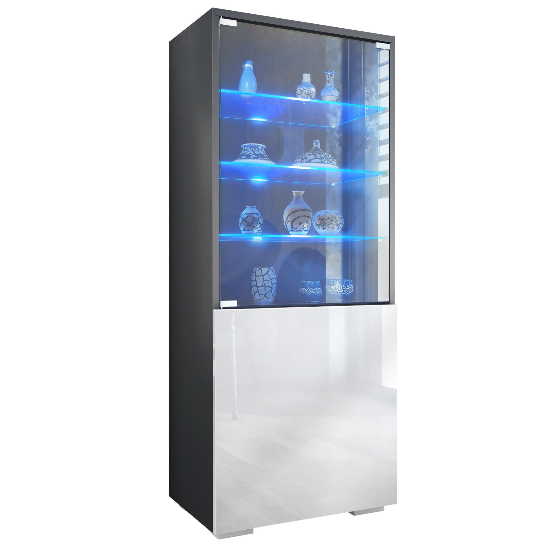 Vladon Vitrine Weiß Hochglanz 50x122.5x34.5 cm