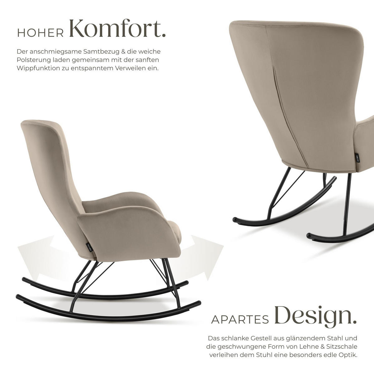 SCHAUKELSTUHL Swing, 70 x 93 x 100 cm, Belastbarkeit 120 kg, schwarz/taupe - Taupe/Schwarz, Kunststoff (70/100/93cm) - tectake