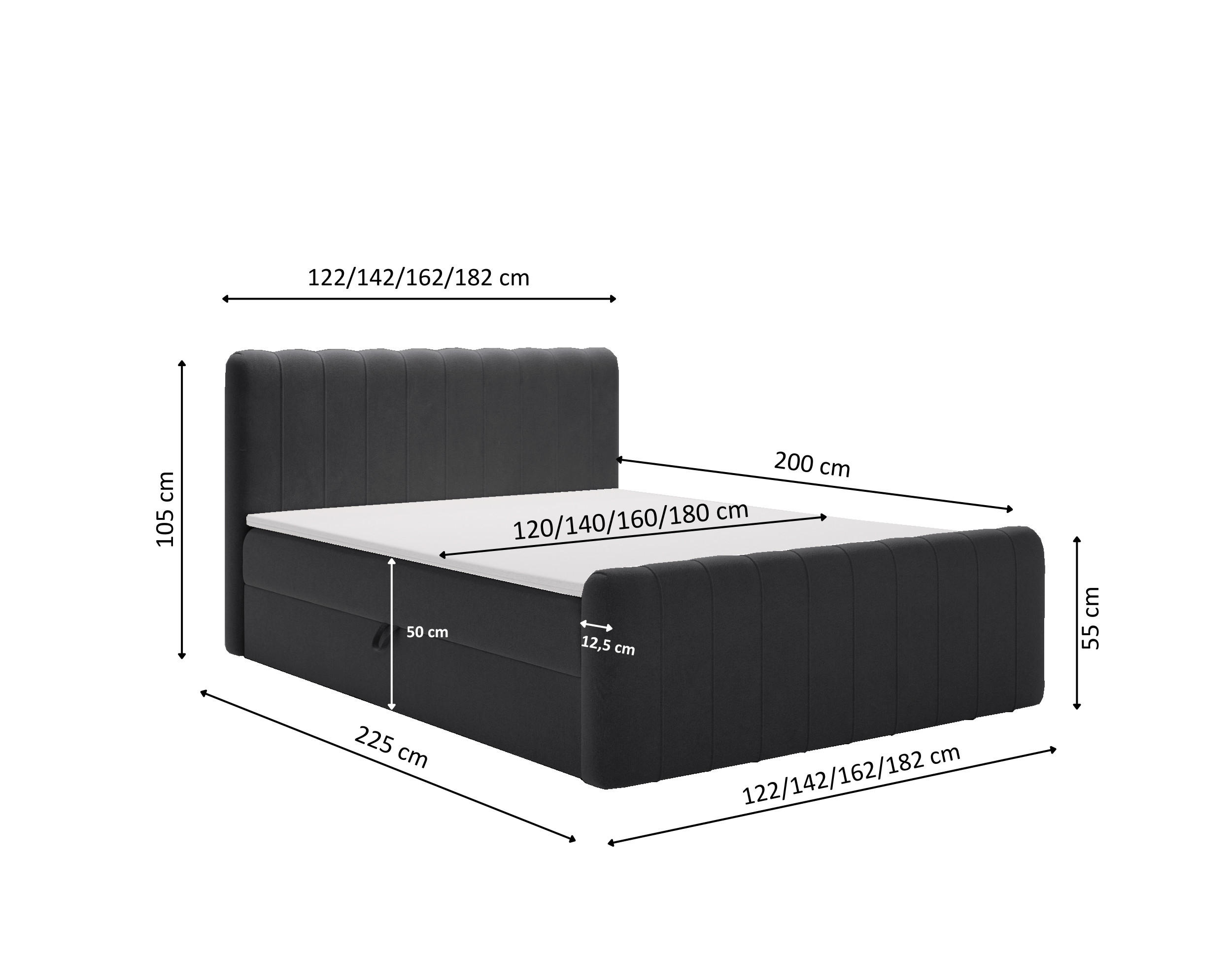 BOXBETT OSLO mit Bettkasten Stoff Komodo Schwarz 160x200 cm - Schwarz, Holz (160/200cm) - Kaiser Möbel