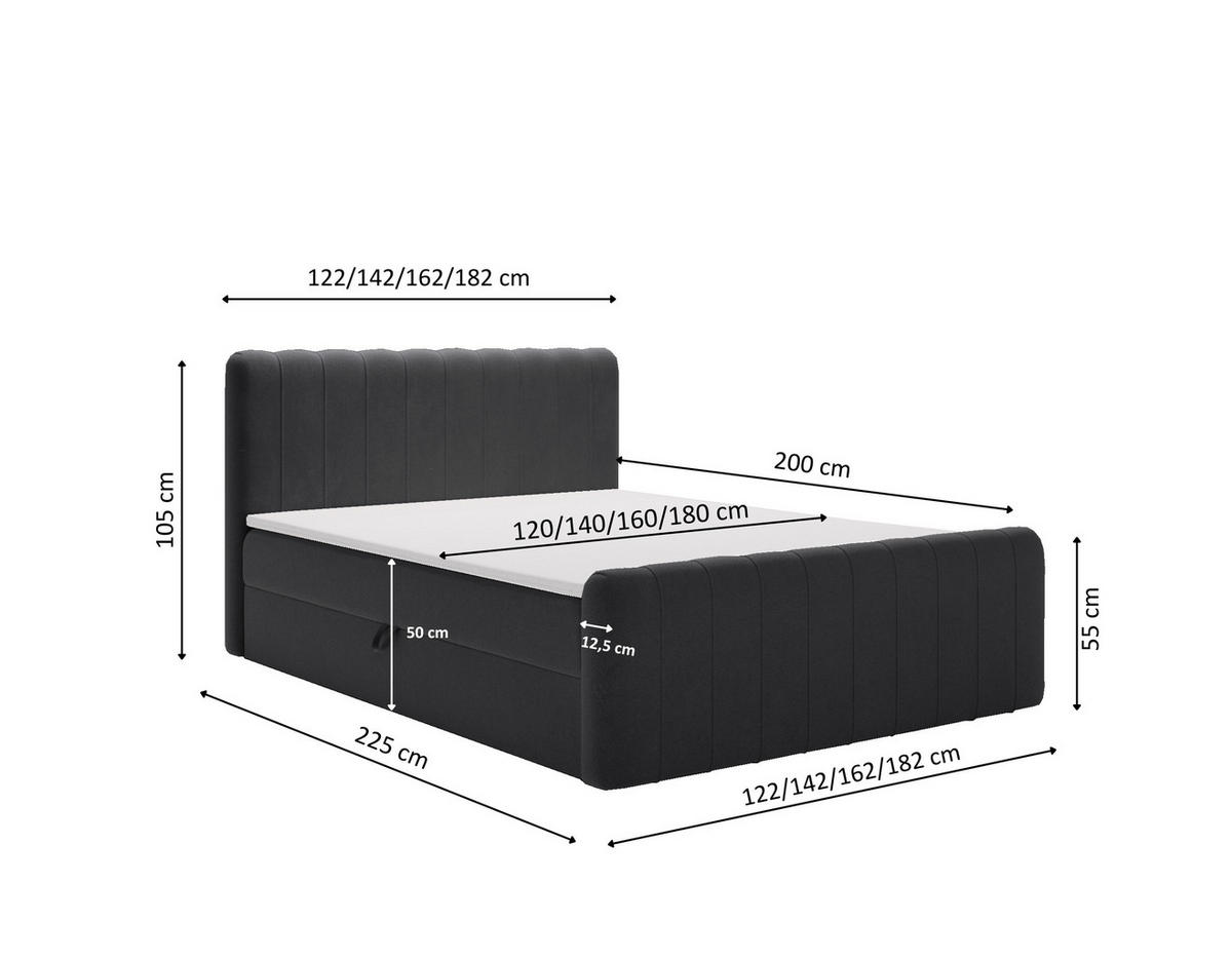 BOXBETT OSLO mit Bettkasten Stoff Komodo Schwarz 180x200 cm - Schwarz, Holz (180/200cm) - Kaiser Möbel