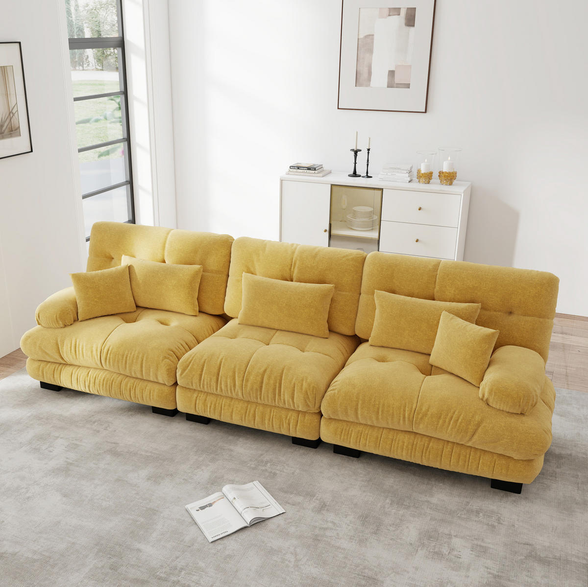 SOFA modulares Design Chenille Yellow - Gelb, Kunststoff (77/81/313cm) - Meubliv