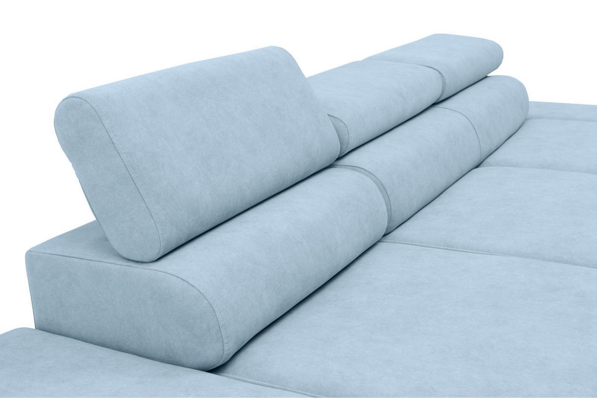 ECKSOFA JAZZ L Links mit Schlaffunktion 127x216 Velours Hellblau - Schwarz/Hellblau, Holz/Textil (285/237cm) - Muffo