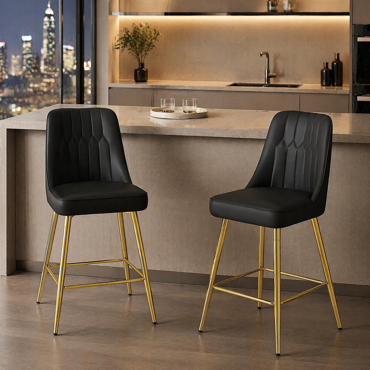 BARHOCKER 2er-Set 100 cm Schwarz mit Metallgestell - Schwarz, Metall (45/100/42cm) - MIVRAY