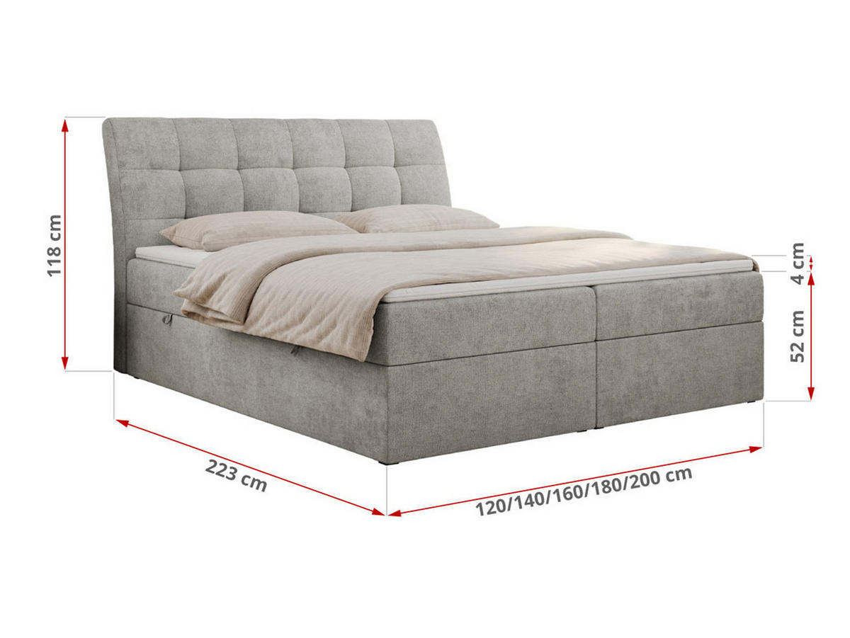 BOXBETT DIEGOS 200/200 Hellgrau Struktur - H3 - Hellgrau, Holz/Textil (200/200cm) - MKS