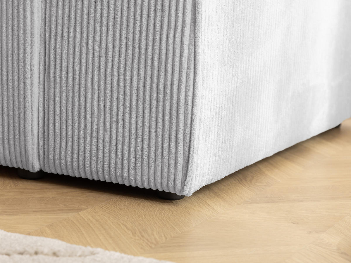 ECKSOFA Rivio mit Schlaffunktion und Bettkasten, Cordstoff Hellgrau - Hellgrau/Schwarz, Holz/Kunststoff (149/262cm) - S-Style